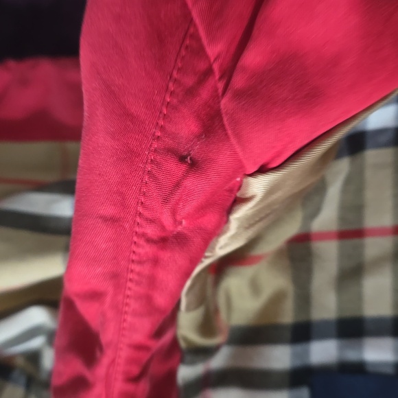 Burberry Red Coat with Plaid Hood - Picture 7 of 8